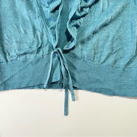 Lafayette 148 linen tie front ruffle trim lightweight cardigan cropped knit S - Picture 4 of 11